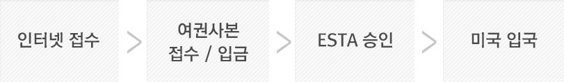 1.인터넷 접수, 2.여권사본 접수 / 입금, 3.ESTA 승인, 4.미국 입국
